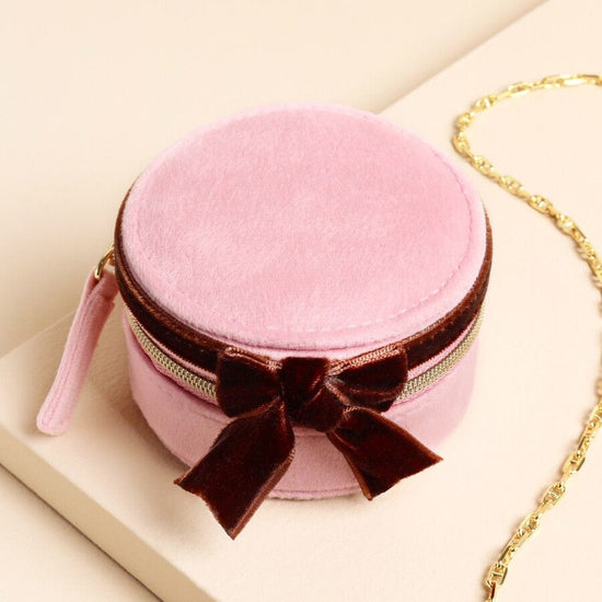 Lisa Angel Gifts Pink and Burgundy Velvet Bow Mini Round Jewellery Case