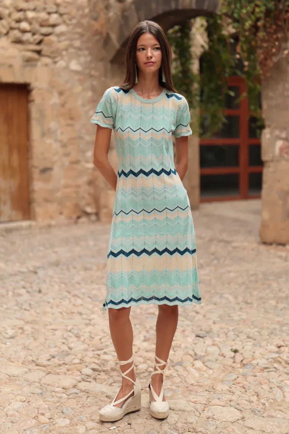 LUNA LLENA Dresses Seafoam Wave Knit Dress