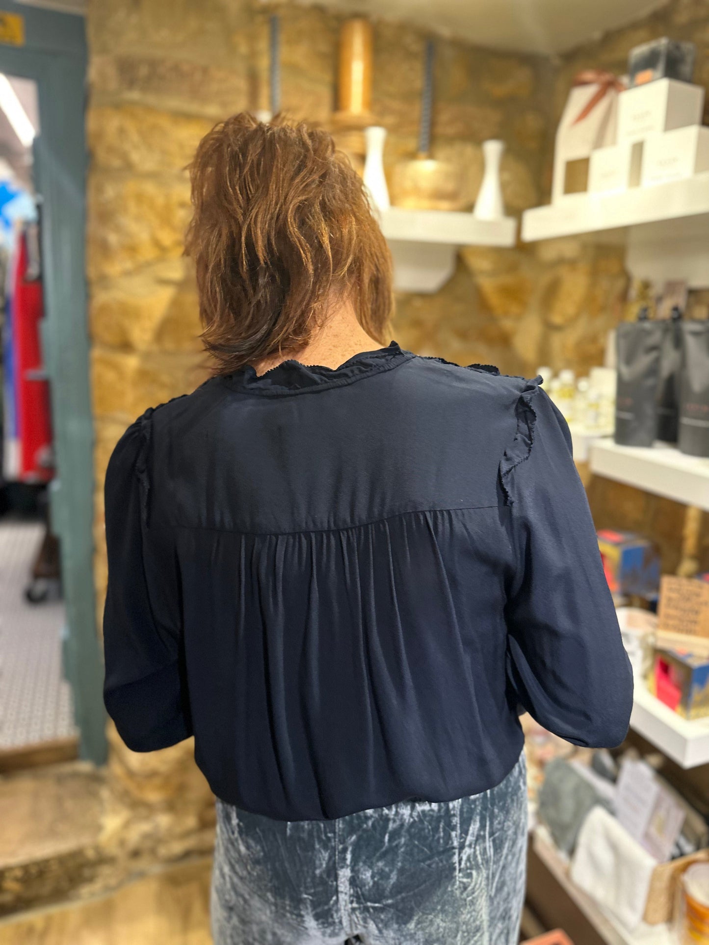 LUNA LLENA Tops Apollonia Blouse in Navy