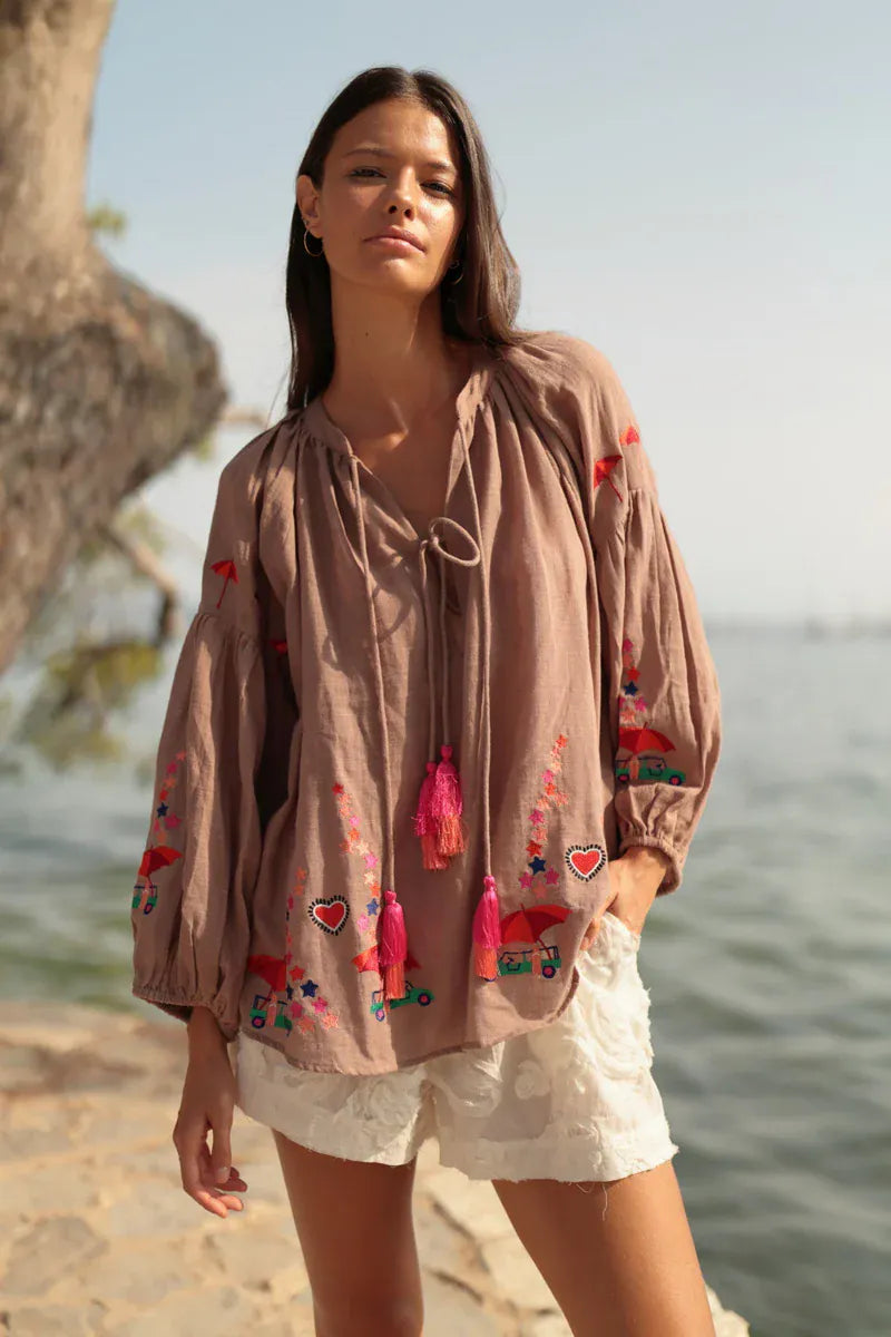 LUNA LLENA Tops Ibiza Embroidered Top