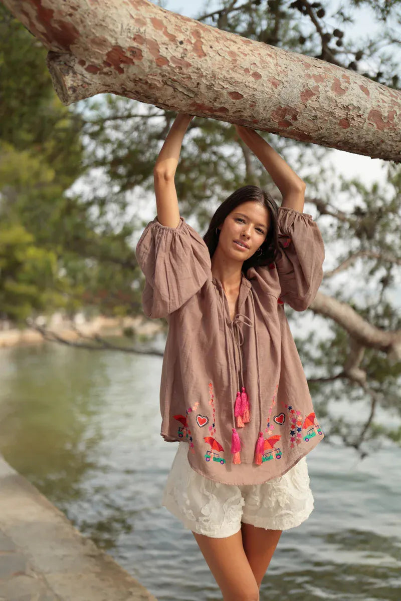 LUNA LLENA Tops Ibiza Embroidered Top