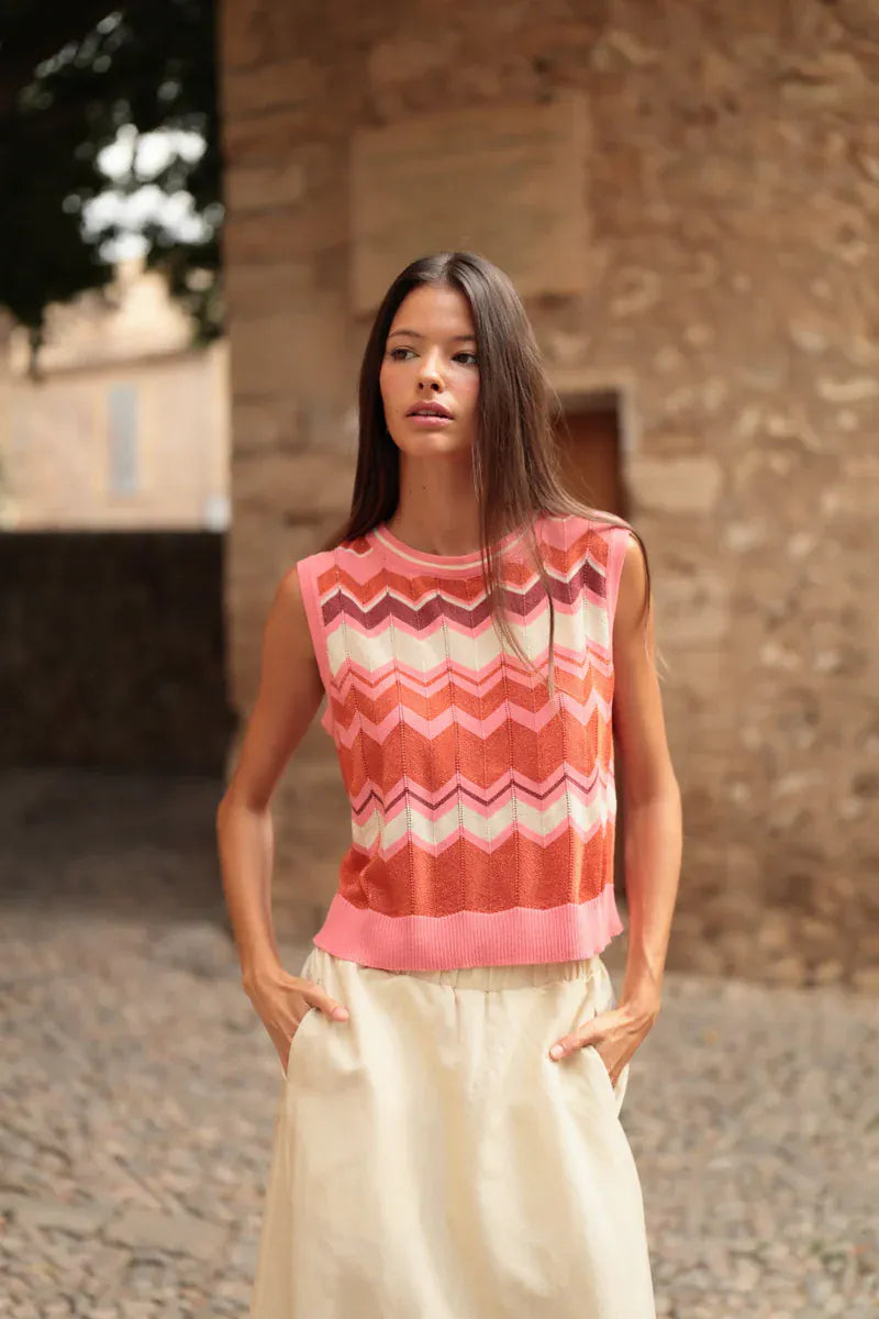 LUNA LLENA Tops Sunset Wave Knit Top