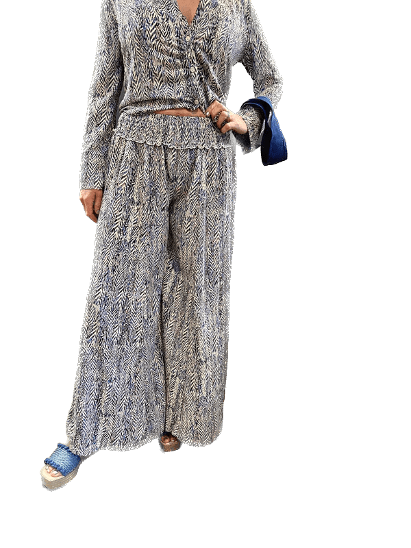 LUNA LLENA Trousers Summer Trousers in Blue Abstract Zebra