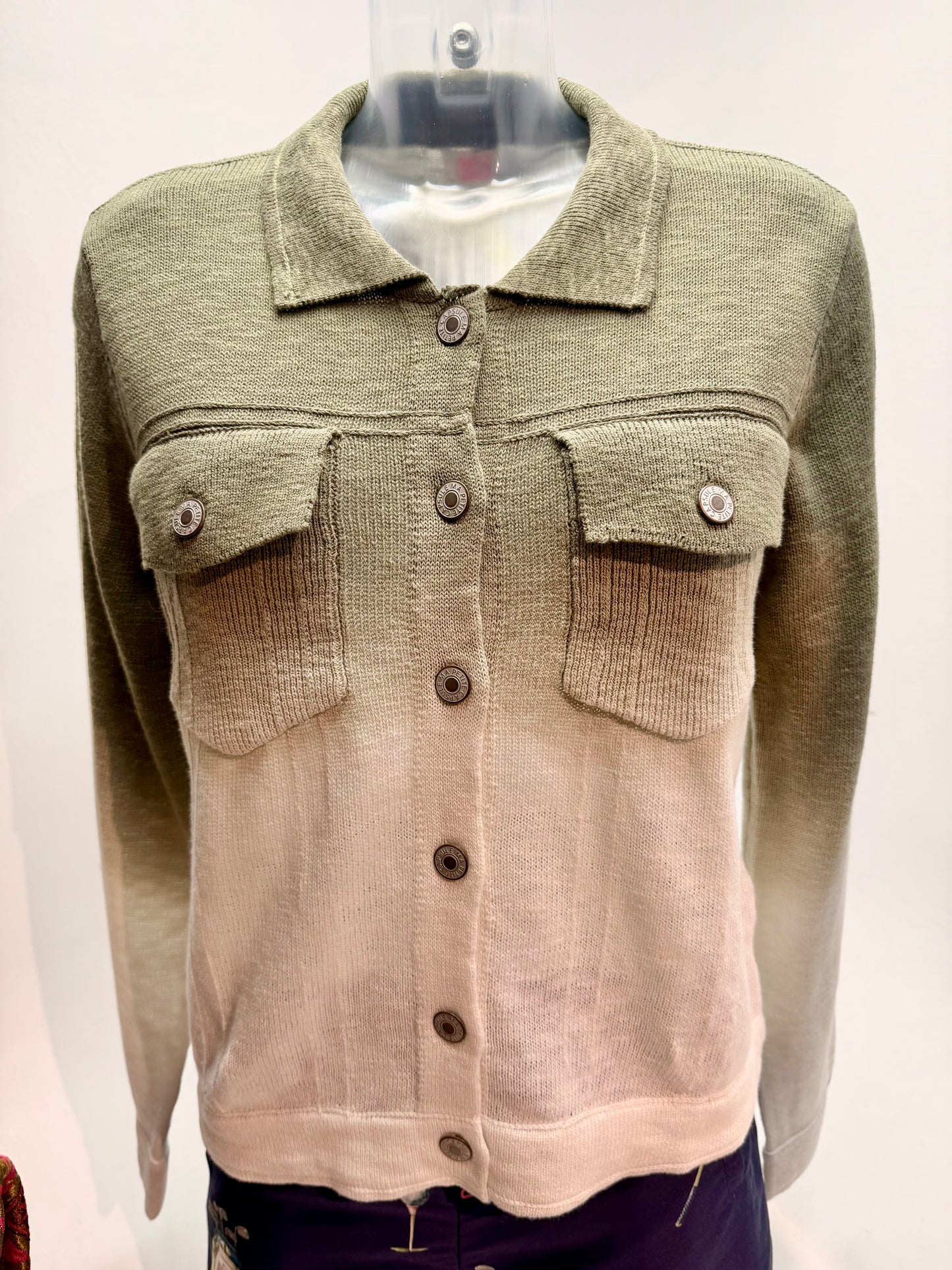 Ma Petite Capsule Jackets South Beach Knitted Jeans Style Jacket in Khaki Ombre