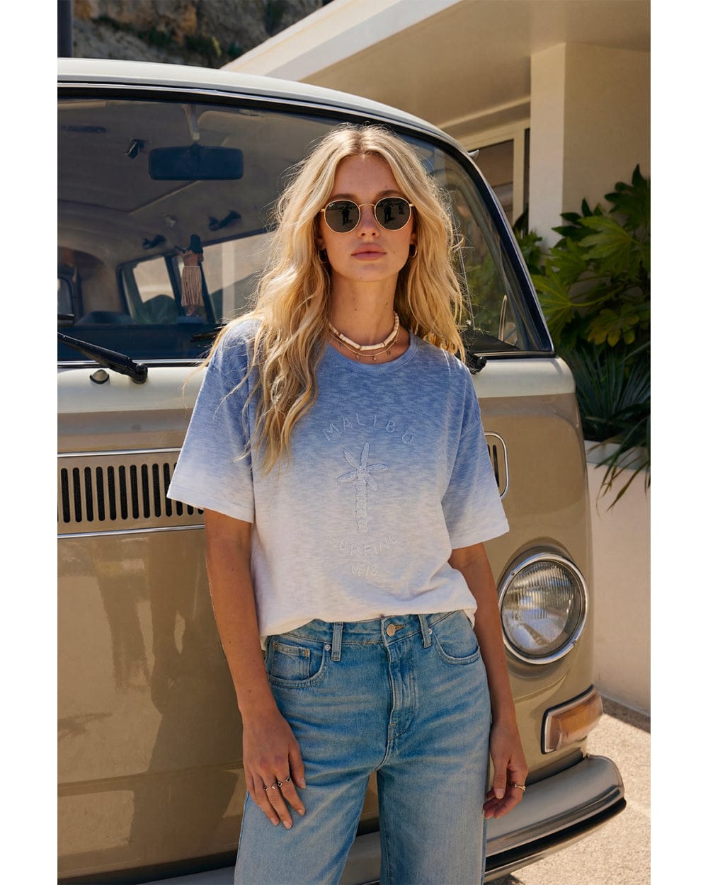 Ma Petite Capsule Topes Malibu Surfing T - Shirt in Pale Blue