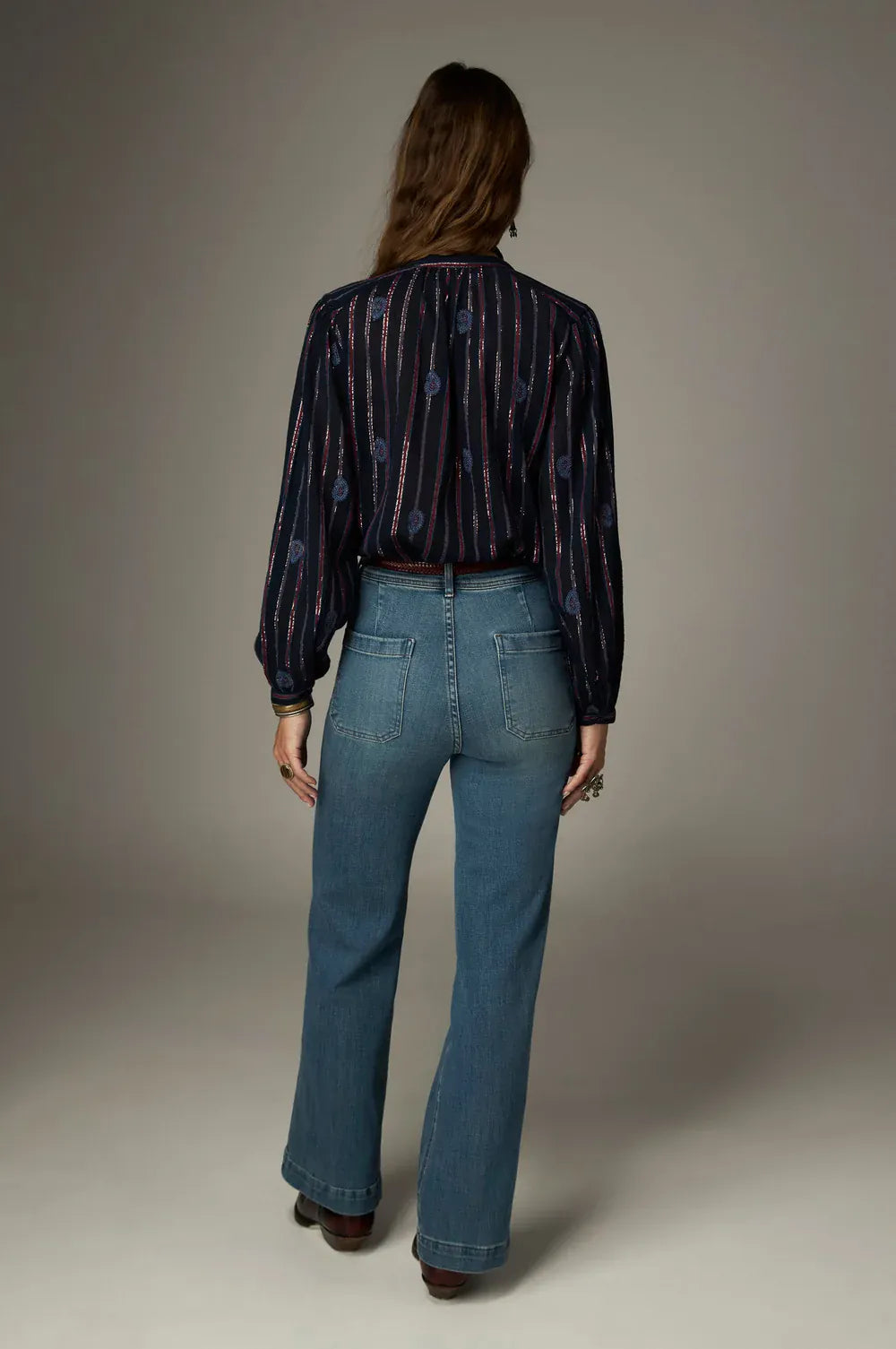 Maison Hotel Tops Mina Embroidered Stripe Top in Berry