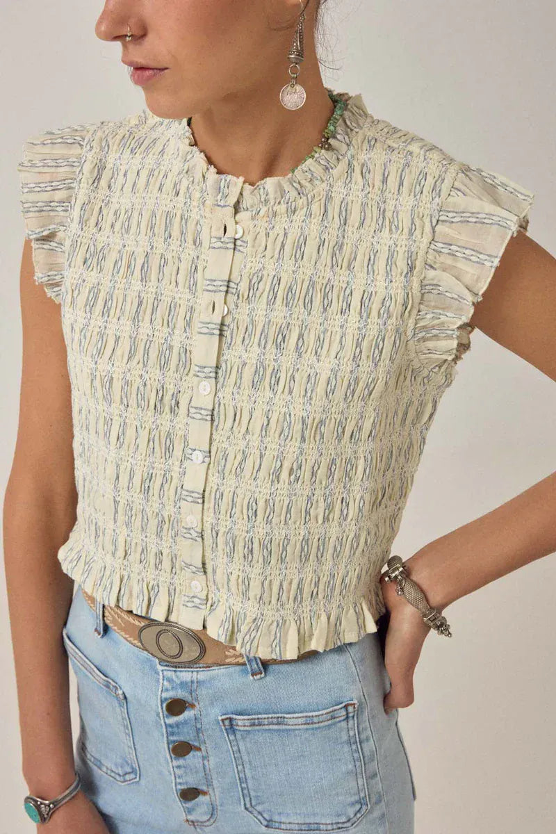 Maison Hotel Tops Patmos Top in Cloud Thread