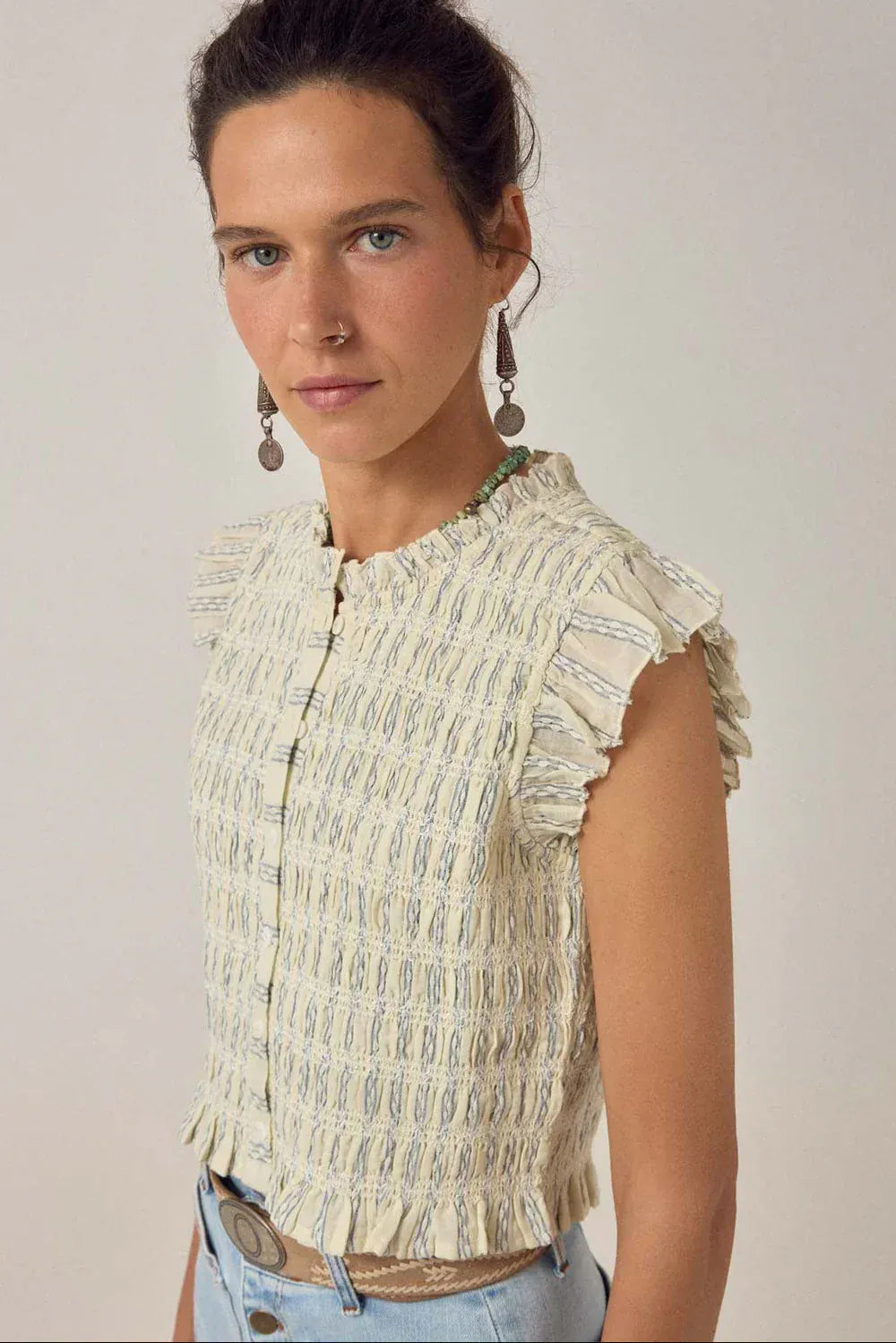 Maison Hotel Tops Patmos Top in Cloud Thread