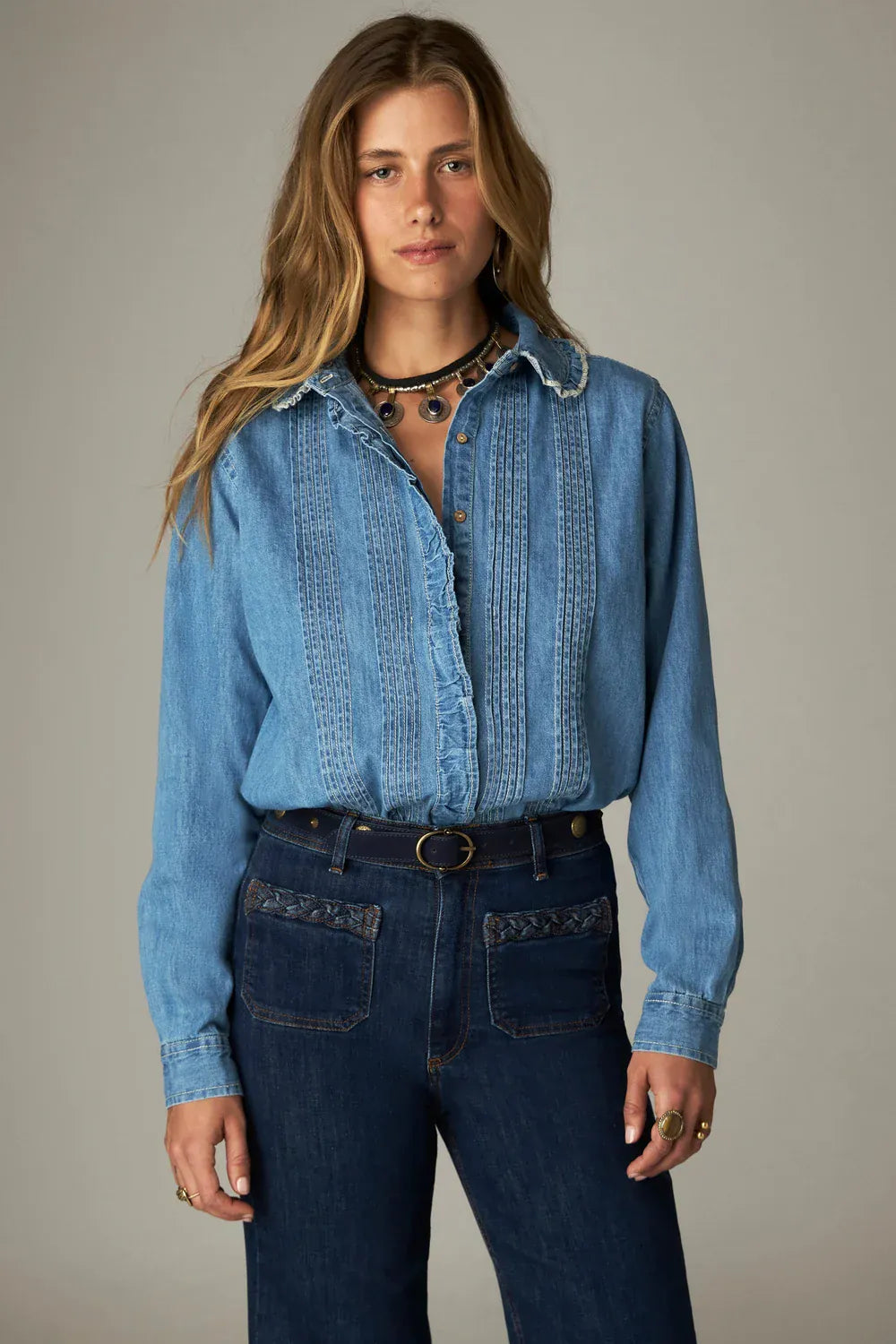 Maison Hotel Tops Preppy Pippa Shirt in Vintage Denim