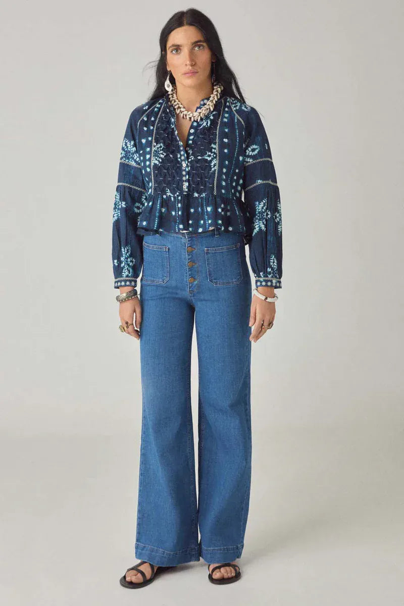 Maison Hotel Tops Shibori Dreams Top in Ocean Ink