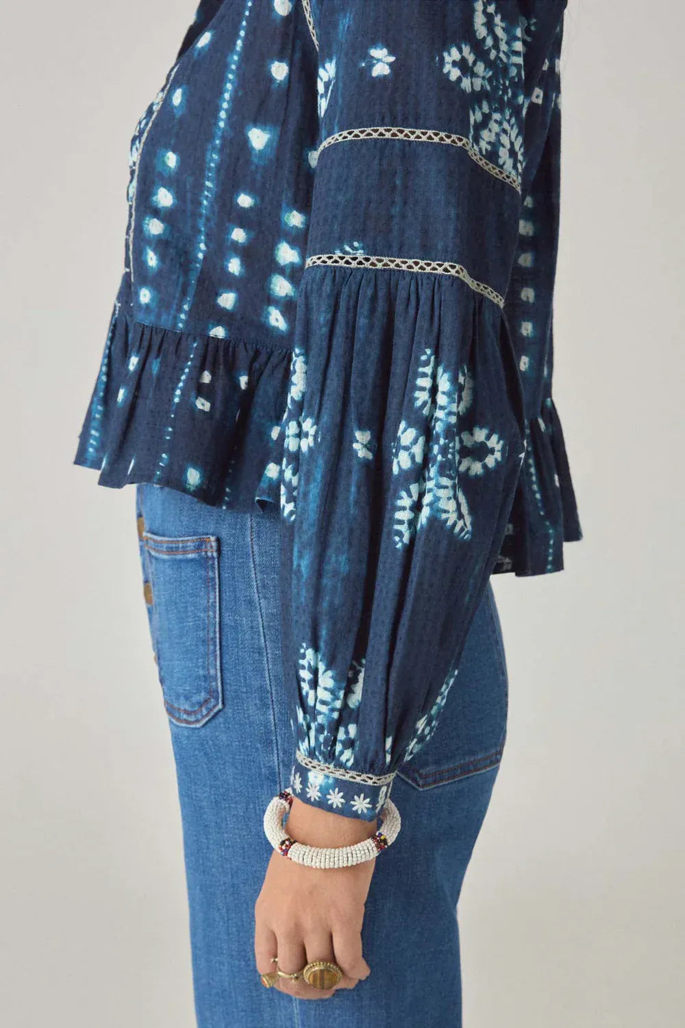 Maison Hotel Tops Shibori Dreams Top in Ocean Ink