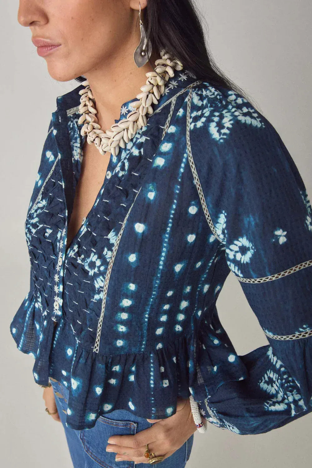 Maison Hotel Tops Shibori Dreams Top in Ocean Ink