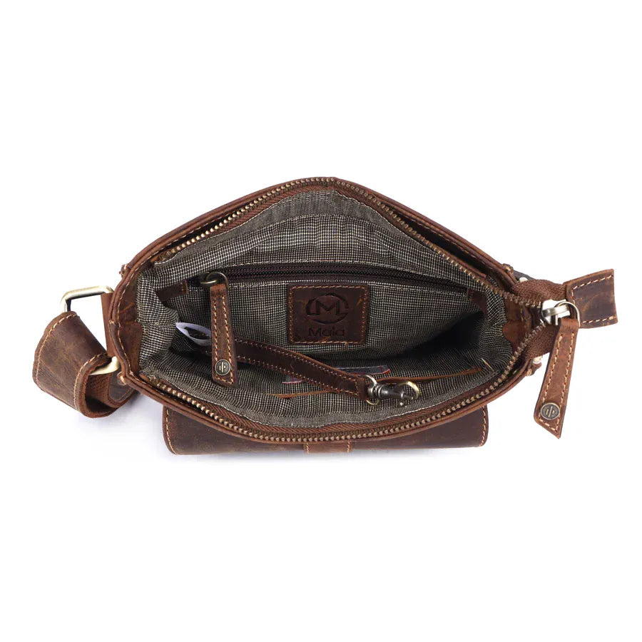 Mala Bags Cactus Brown Leather Front Pocket Crossbody Bag