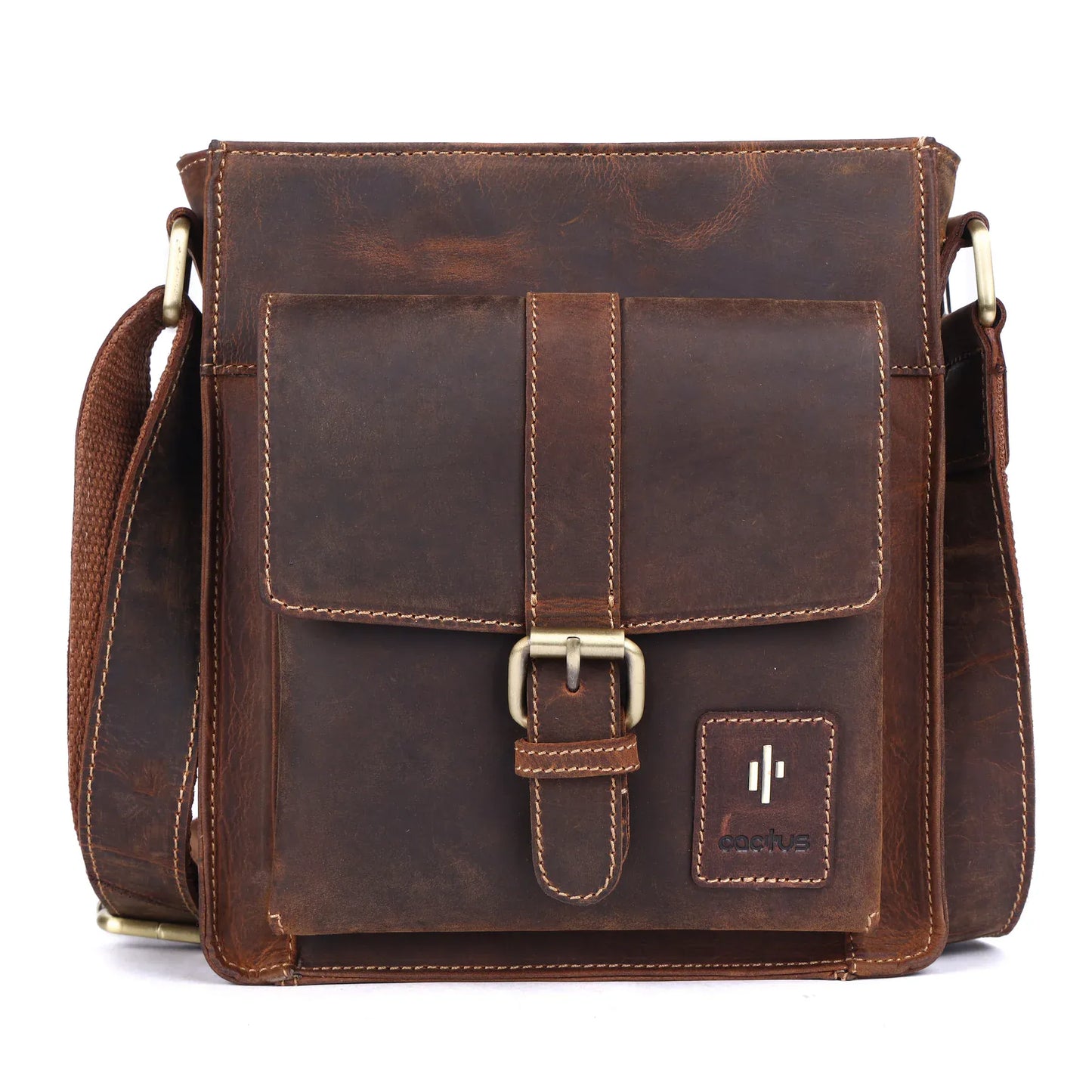 Mala Bags Cactus Brown Leather Front Pocket Crossbody Bag