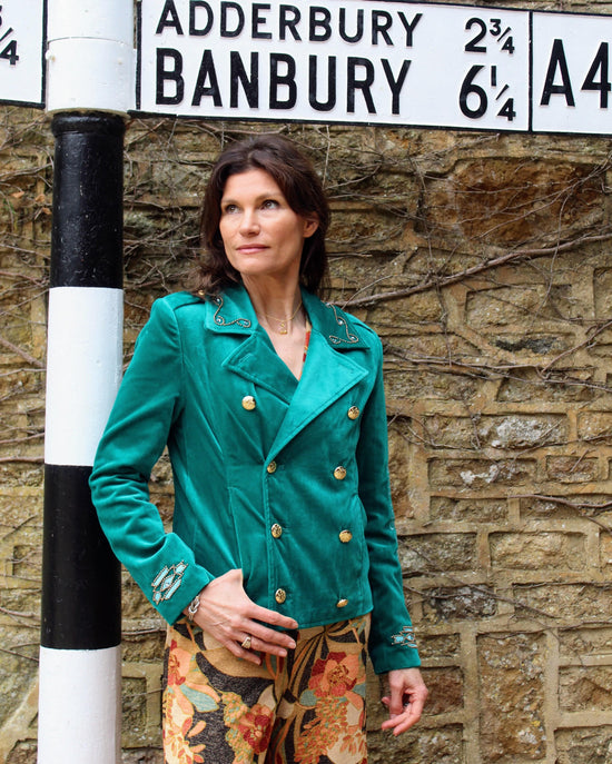 Me369 Jackets Daphne Velvet Jacket in Emerald