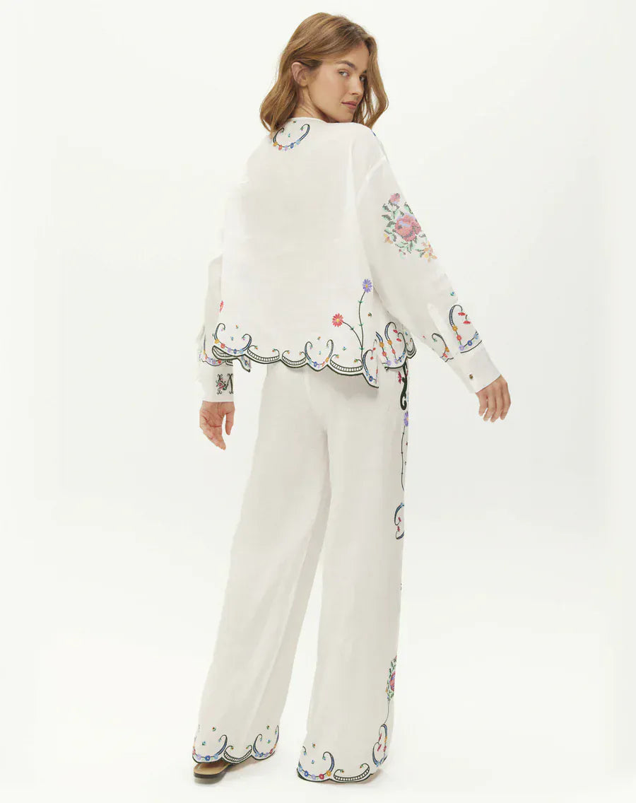 Me369 Tops Helena Embroidered Linen Shirt
