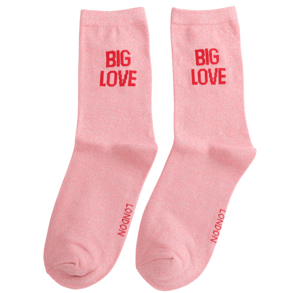 MISS SPARROW Ladies Socks One Size (Fits 3-7) Glitter Statement Socks Big Love