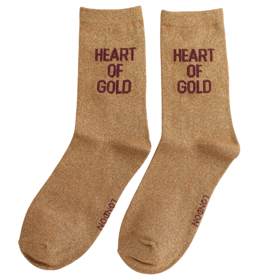 MISS SPARROW Ladies Socks One Size (Fits 3-7) Glitter Statement Socks Heart of Gold