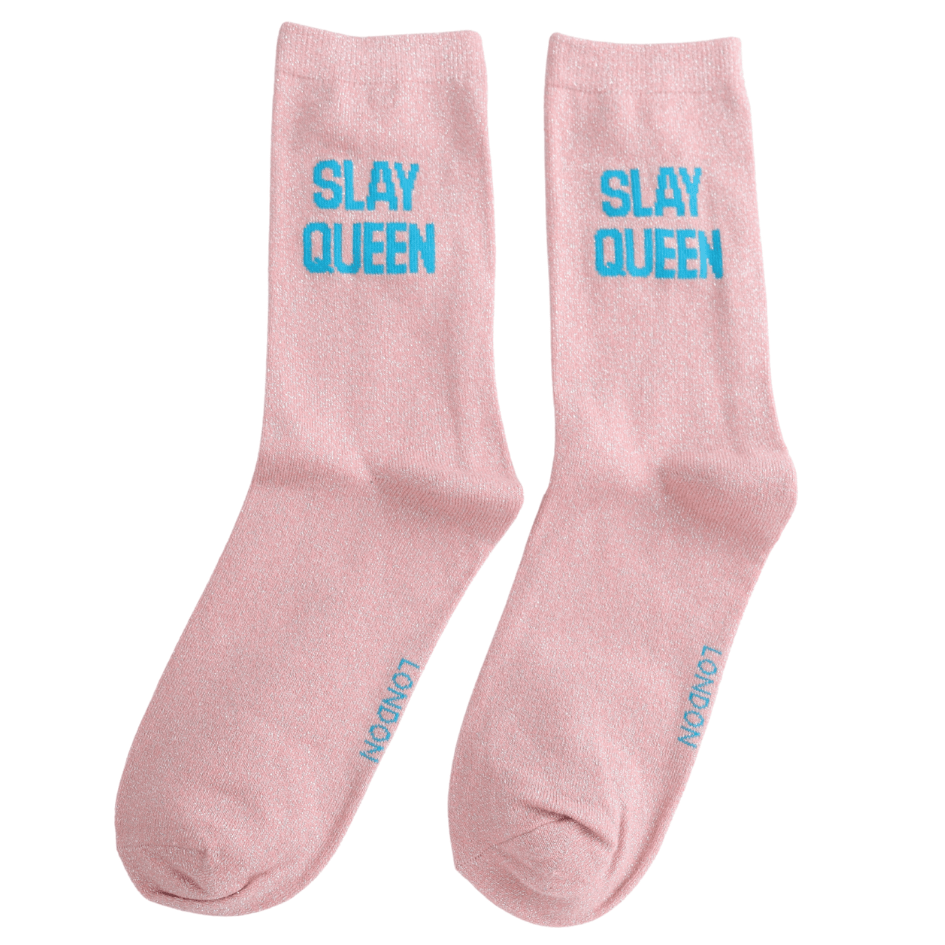 MISS SPARROW Ladies Socks One Size (Fits 3-7) Glitter Statement Socks Slay Queen