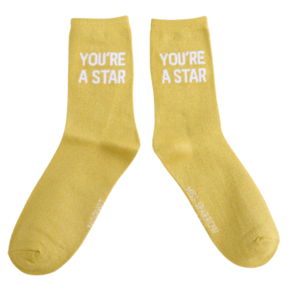 MISS SPARROW Ladies Socks One Size (Fits 3-7) Glitter Statement Socks You’re a Star
