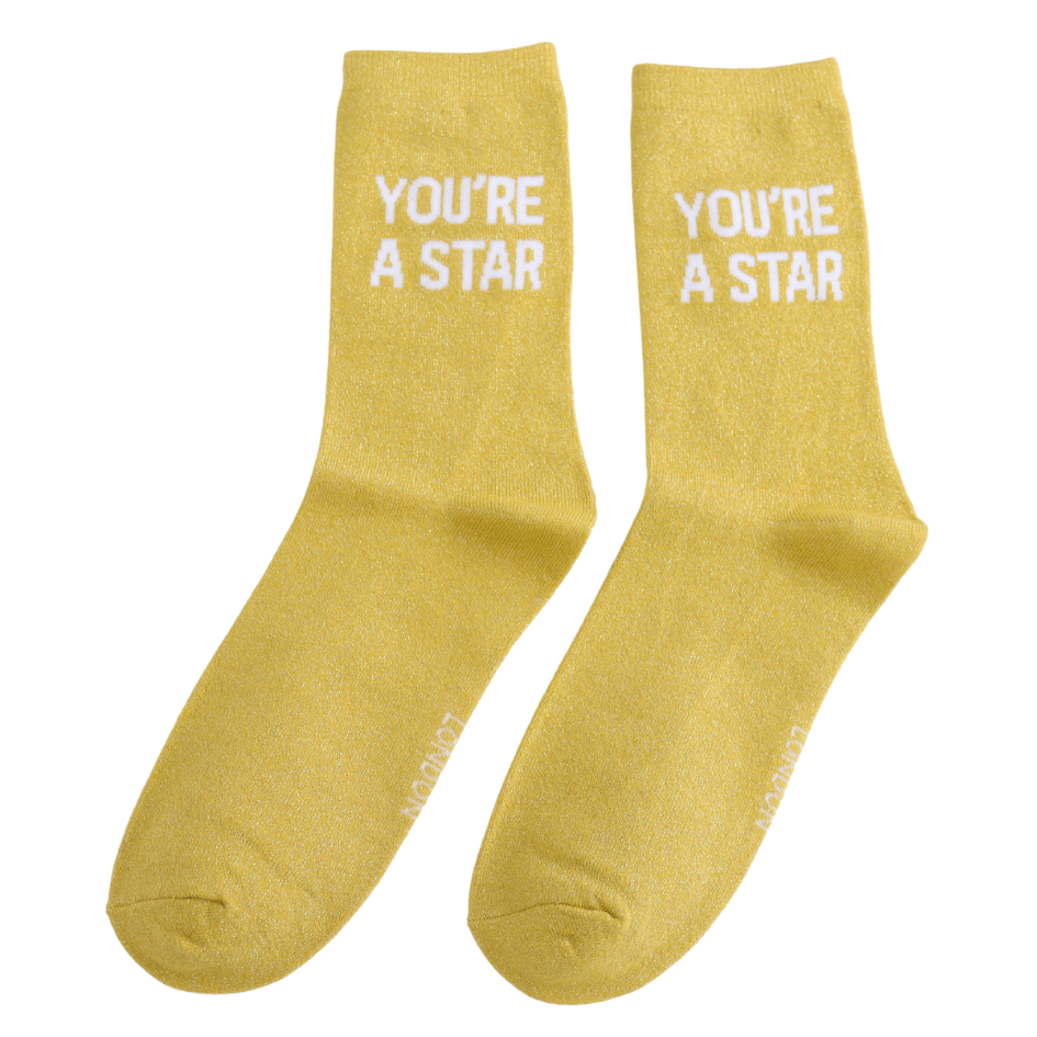 MISS SPARROW Ladies Socks One Size (Fits 3-7) Glitter Statement Socks You’re a Star