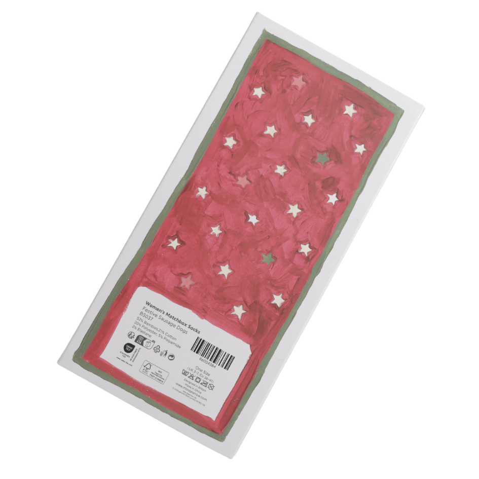 MISS SPARROW Ladies Socks One Size (Fits 3-7) Women’s Matchbox Socks Festive Sausage Dogs