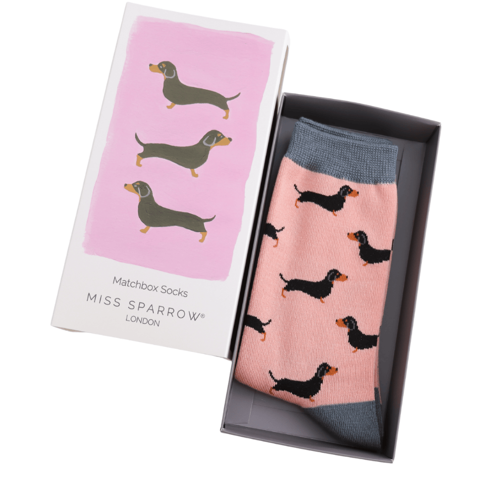 MISS SPARROW Ladies Socks One Size (Fits 3-7) Women’s Matchbox Socks Little Sausage Dogs