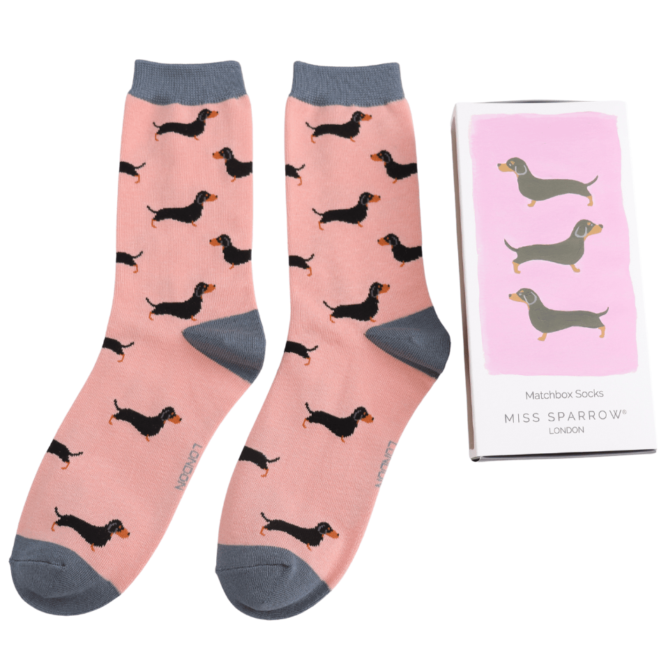 MISS SPARROW Ladies Socks One Size (Fits 3-7) Women’s Matchbox Socks Little Sausage Dogs