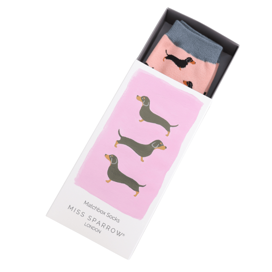 MISS SPARROW Ladies Socks One Size (Fits 3-7) Women’s Matchbox Socks Little Sausage Dogs