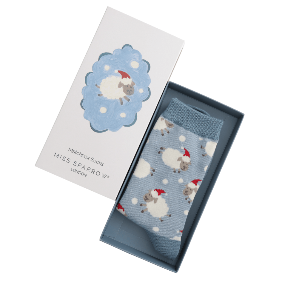MISS SPARROW Ladies Socks One Size (Fits 3-7) Women’s Matchbox Socks Santa Sheep