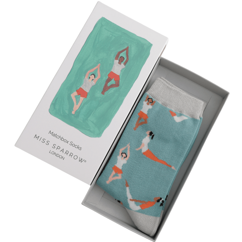 MISS SPARROW Ladies Socks One Size (Fits 3-7) Women’s Matchbox Socks Yoga Poses