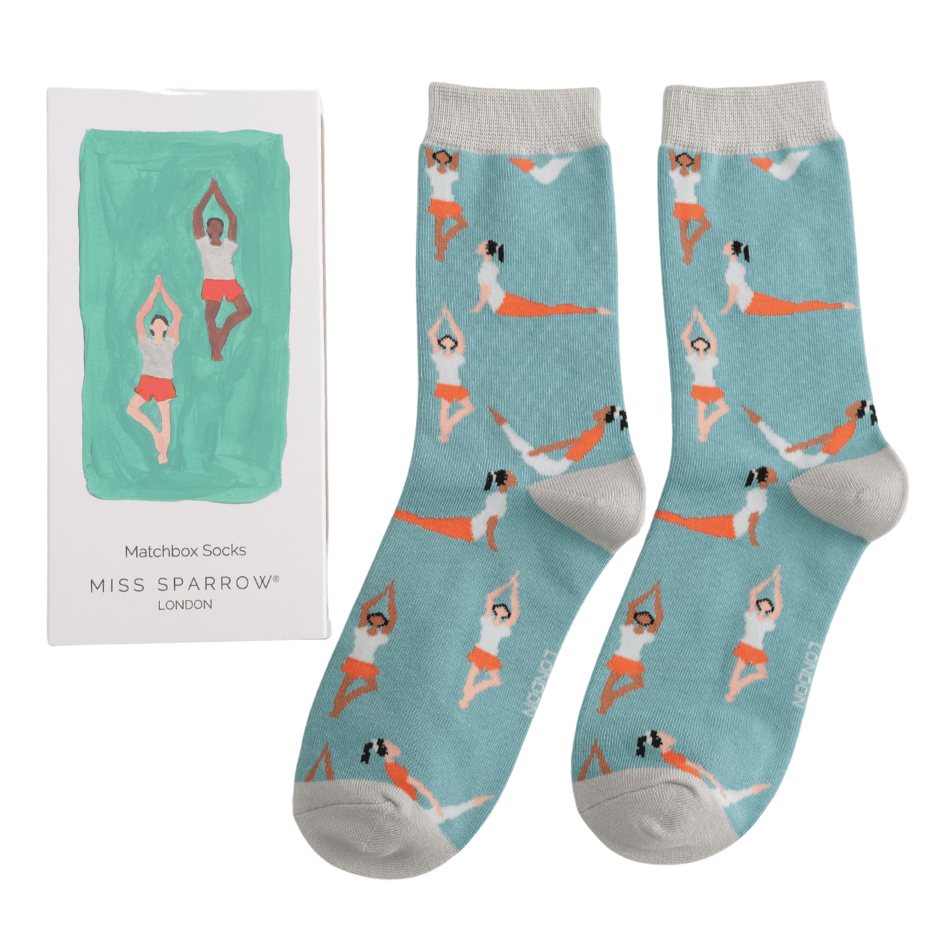 MISS SPARROW Ladies Socks One Size (Fits 3-7) Women’s Matchbox Socks Yoga Poses