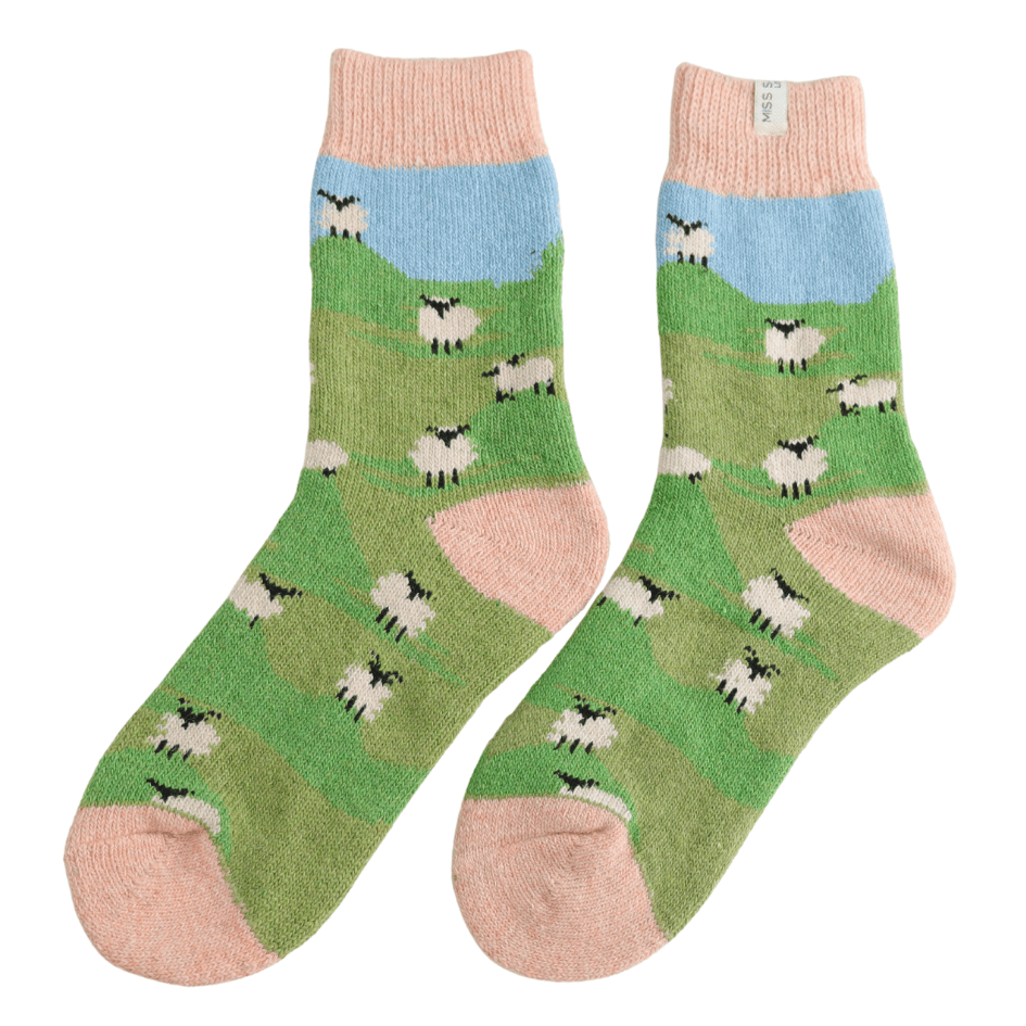 MISS SPARROW Ladies Socks One Size (Fits 3-7) Wool Highland Sheep Duck Egg