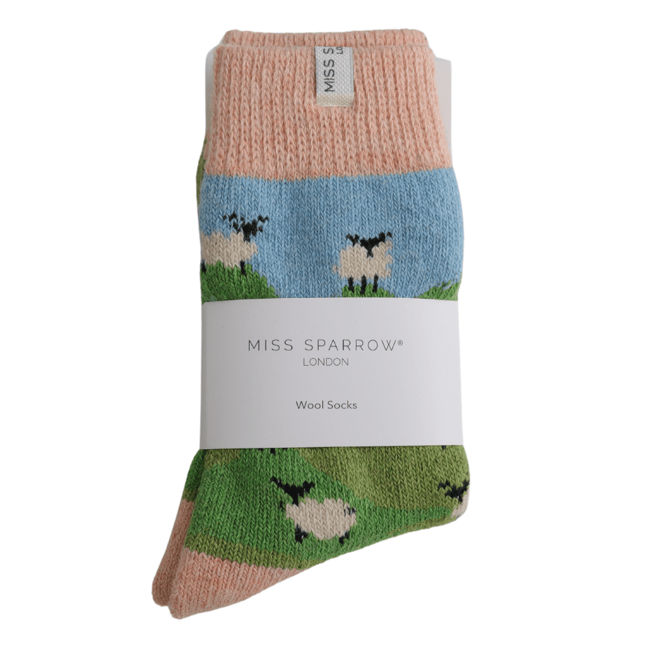MISS SPARROW Ladies Socks One Size (Fits 3-7) Wool Highland Sheep Duck Egg