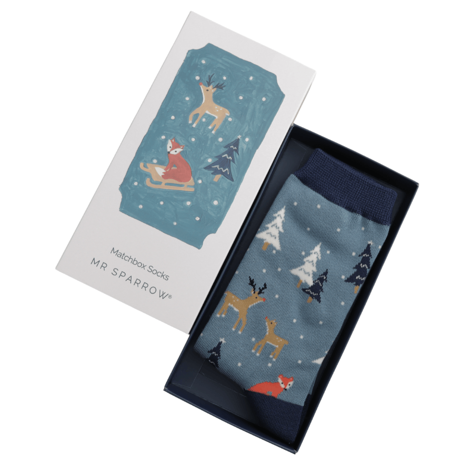 MISS SPARROW Mens Socks One Size (Fits 7-11) Men’s Matchbox Socks Festive Foxes