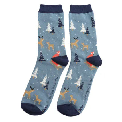 MISS SPARROW Mens Socks One Size (Fits 7-11) Men’s Matchbox Socks Festive Foxes