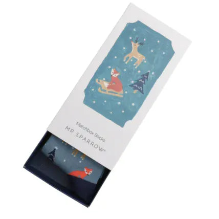 MISS SPARROW Mens Socks One Size (Fits 7-11) Men’s Matchbox Socks Festive Foxes