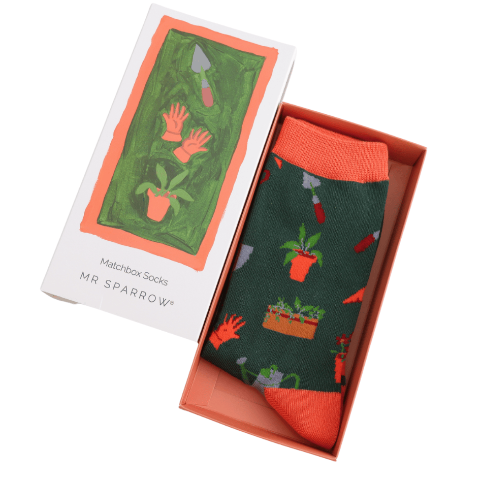 MISS SPARROW Mens Socks One Size (Fits 7-11) Men’s Matchbox Socks Gardener’s Tools
