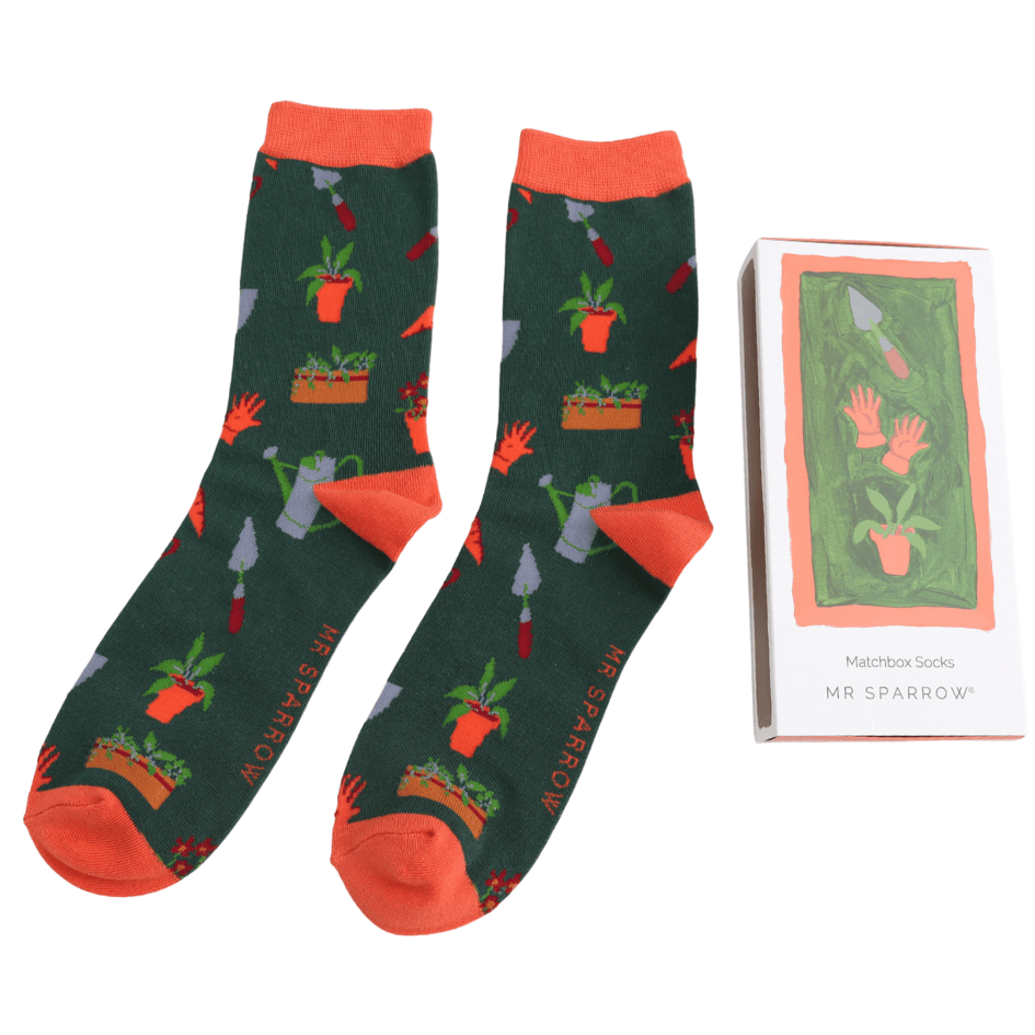MISS SPARROW Mens Socks One Size (Fits 7-11) Men’s Matchbox Socks Gardener’s Tools