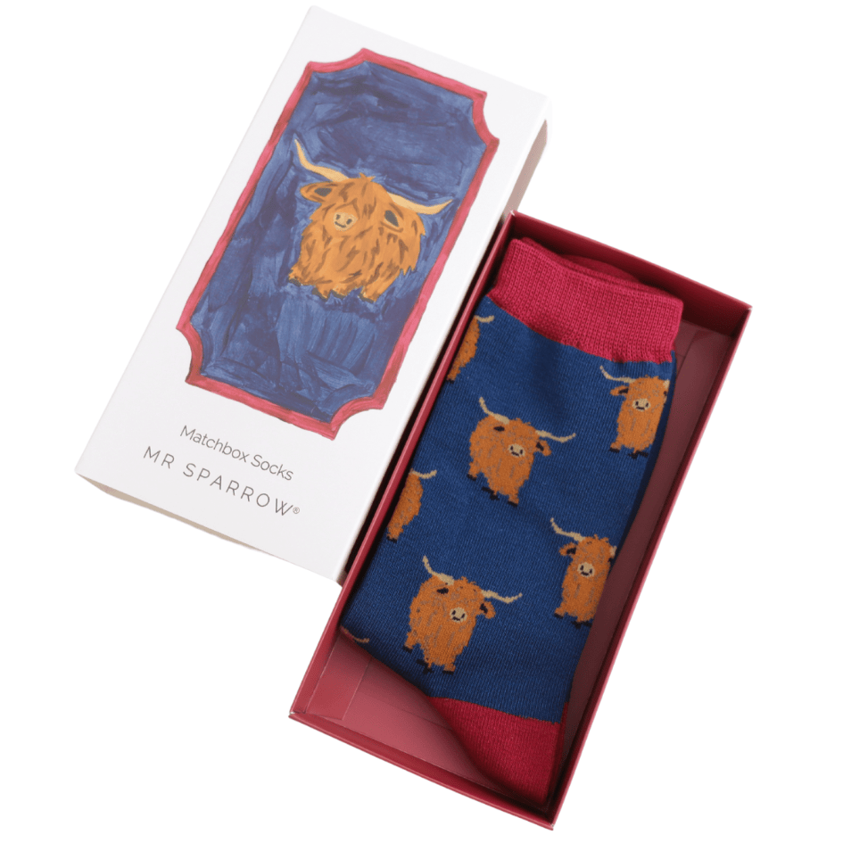 MISS SPARROW Mens Socks One Size (Fits 7-11) Men’s Matchbox Socks Highland Herd