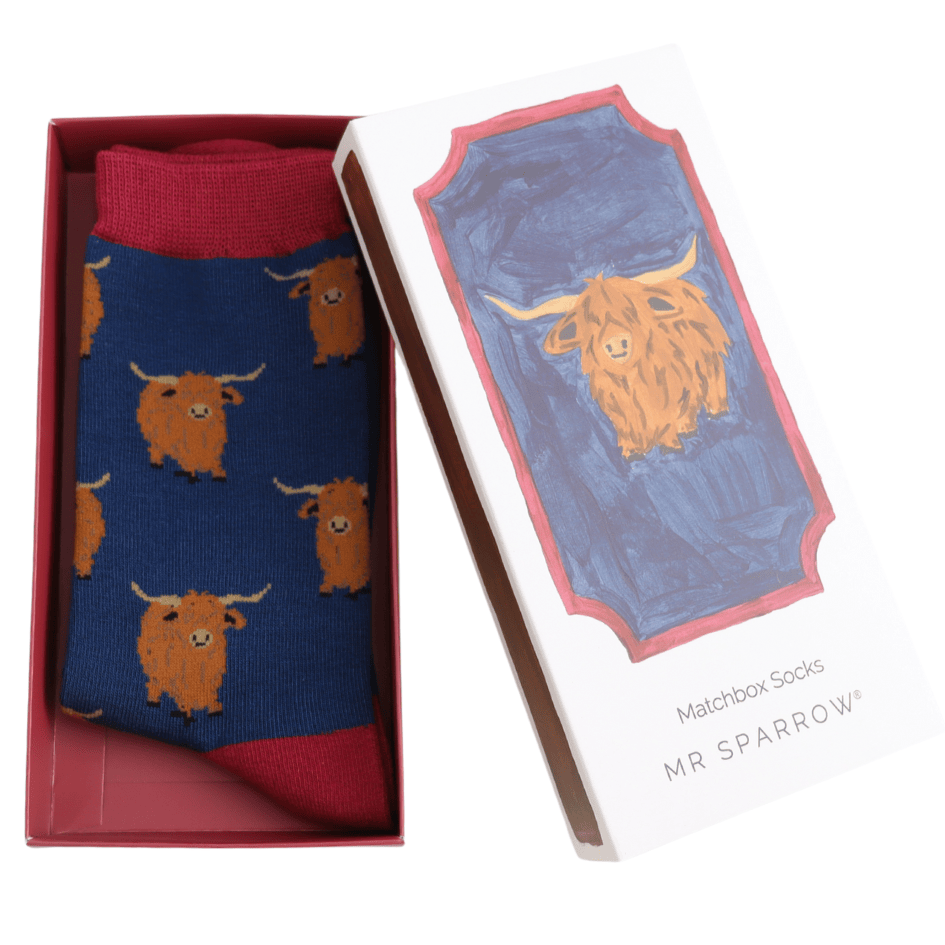 MISS SPARROW Mens Socks One Size (Fits 7-11) Men’s Matchbox Socks Highland Herd