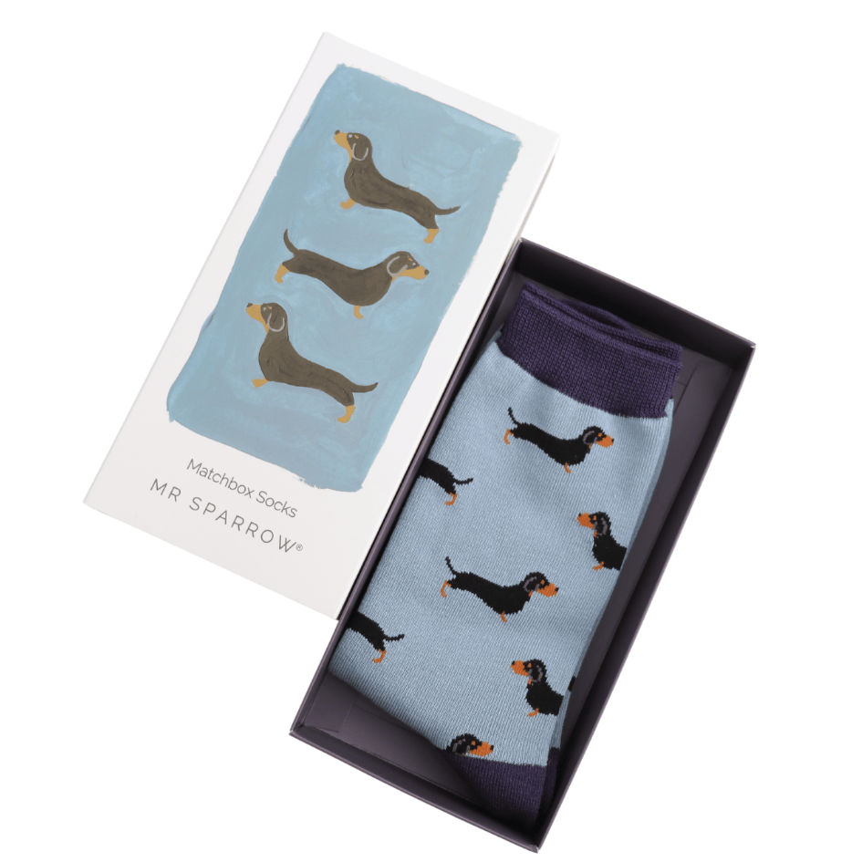 MISS SPARROW Mens Socks One Size (Fits 7-11) Men’s Matchbox Socks Little Sausage Dogs