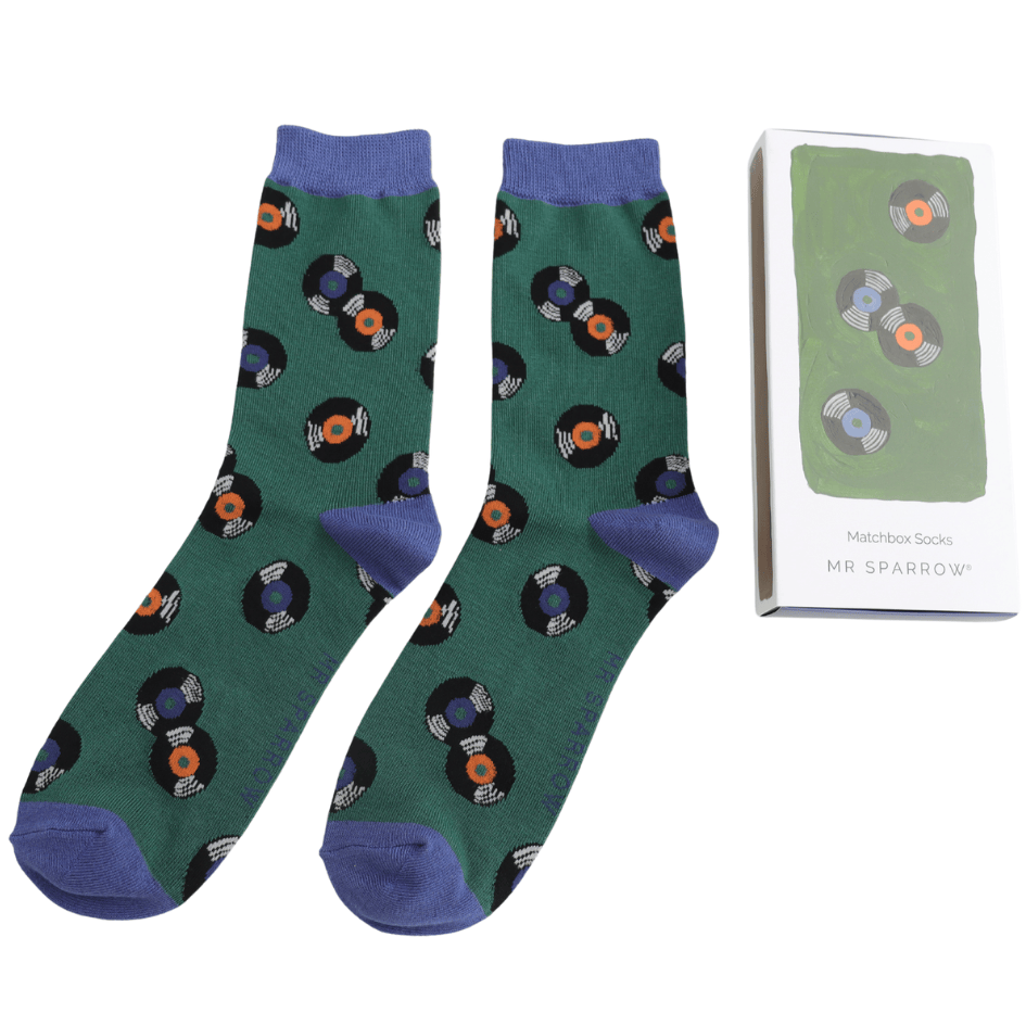 MISS SPARROW Mens Socks One Size (Fits 7-11) Men’s Matchbox Socks Vintage Vinyl