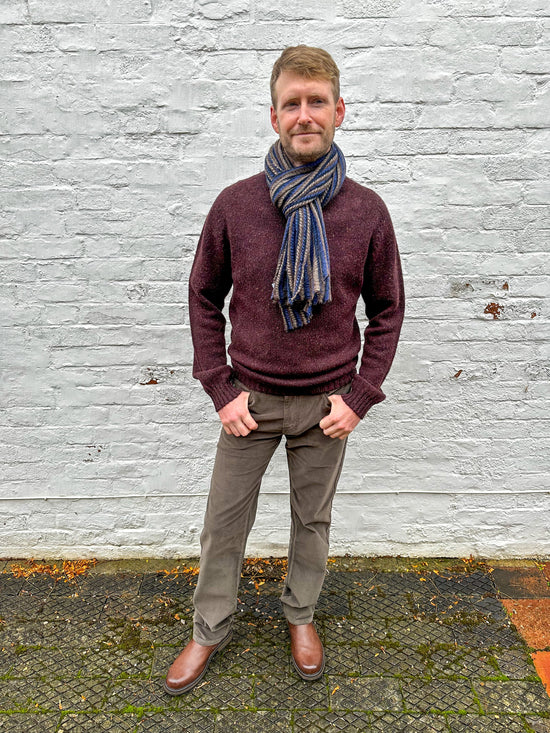 &MR Mens Knitwear Tweed Jumper in Rich Port