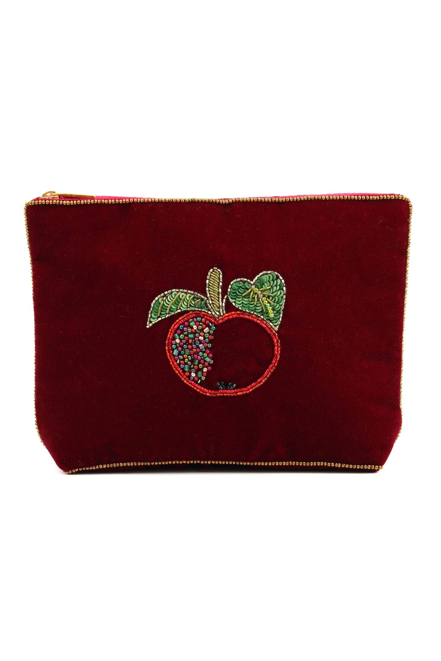 My Doris Bags APPLE ON DARK RED MEDIUM POUCH
