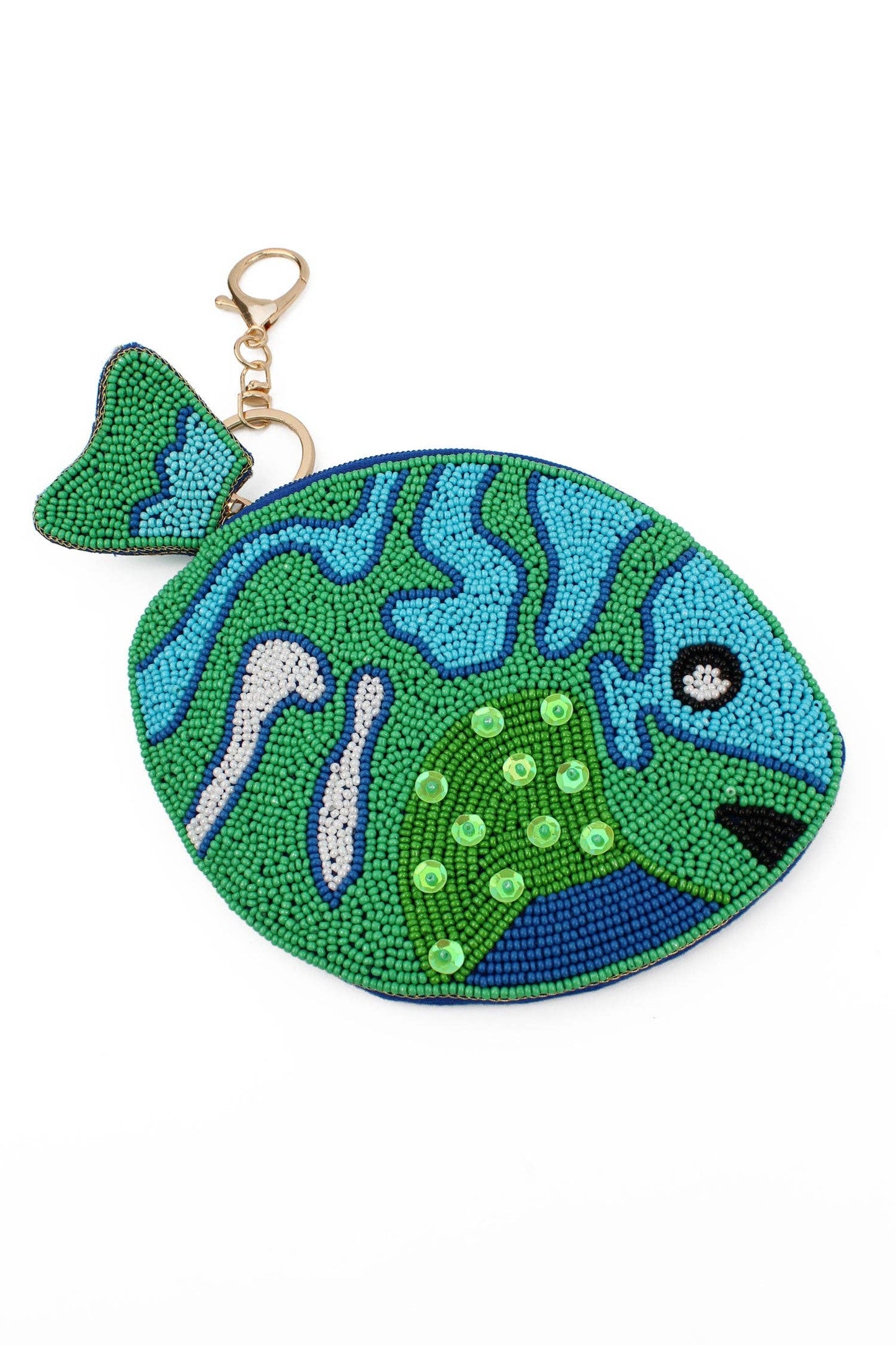 My Doris BLUE FISH BEADED PURSE WITH KEYRING