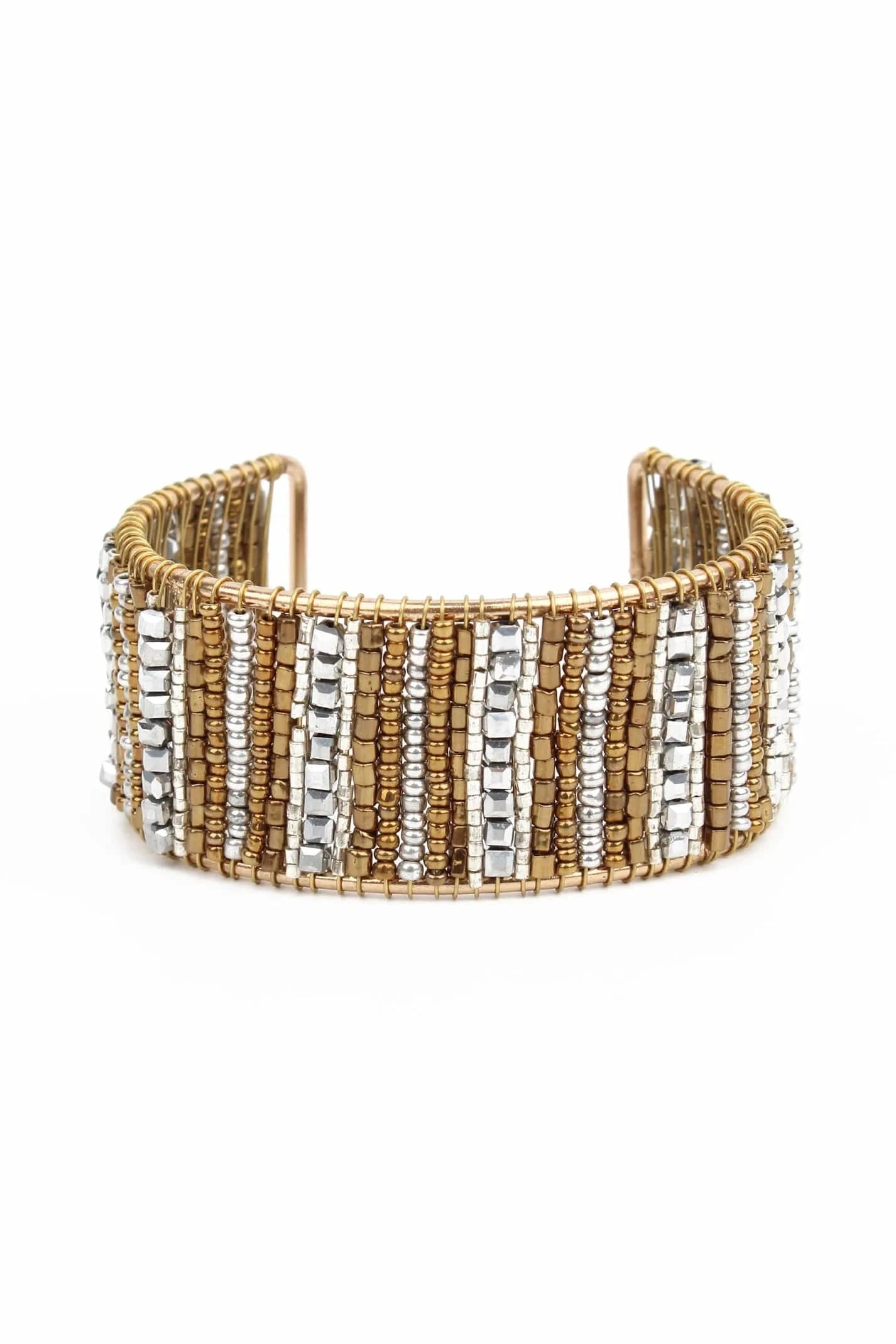 My Doris Bracelets Wrapped Beaded Cuff Bracelet n Gold and Silver