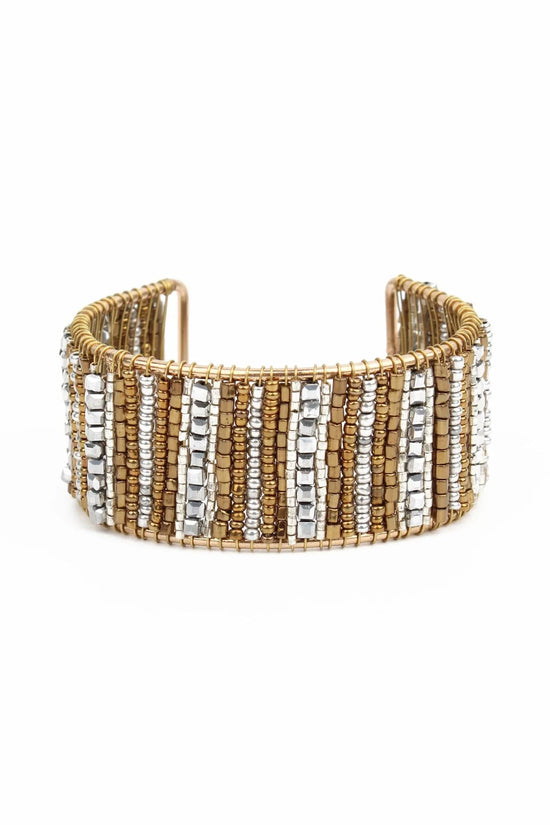 My Doris Bracelets Wrapped Beaded Cuff Bracelet n Gold and Silver