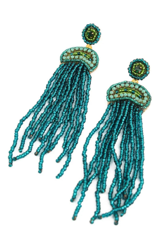 My Doris Earrings Beaded Green Jellyfish Earrings
