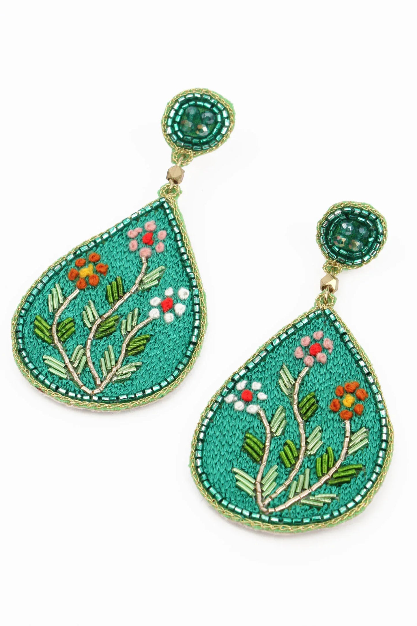 My Doris Earrings Blue Embroidery Folk Floral Teardrop Earrings